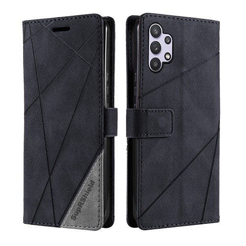 Samsung Galaxy A32 SupRShield Wallet Leather Card Holder Flip Protective Shockproof Magnetic Case Cover (Black Style 3)