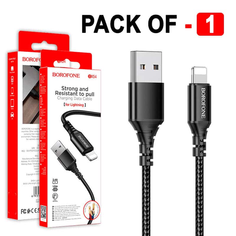 1X 10X 20X 50X BOROFONE (BX54) 1M Fast Charging High Quality Lightning Data Sync Cable Cord