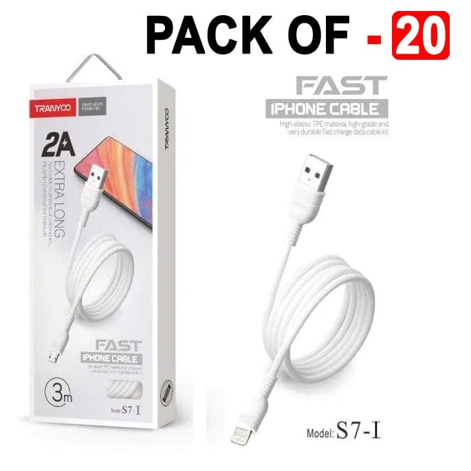 1X 10X 20X TRANYOO (S7-I) 3M 2A Lightning Fast Charging High Quality Data Sync Cable Cord For Apple iPhone iPad iPod
