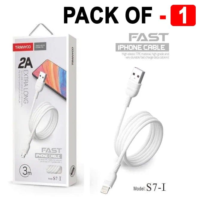 1X 10X 20X TRANYOO (S7-I) 3M 2A Lightning Fast Charging High Quality Data Sync Cable Cord For Apple iPhone iPad iPod