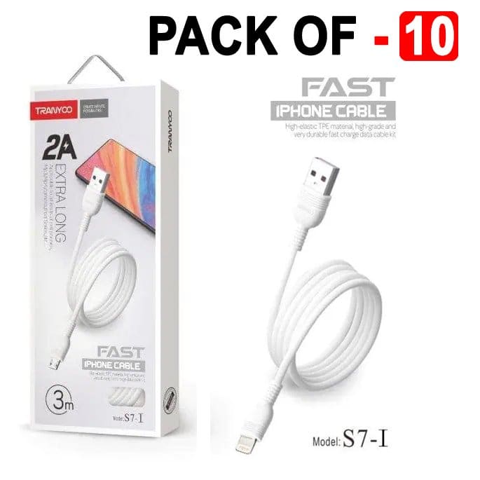 1X 10X 20X TRANYOO (S7-I) 3M 2A Lightning Fast Charging High Quality Data Sync Cable Cord For Apple iPhone iPad iPod