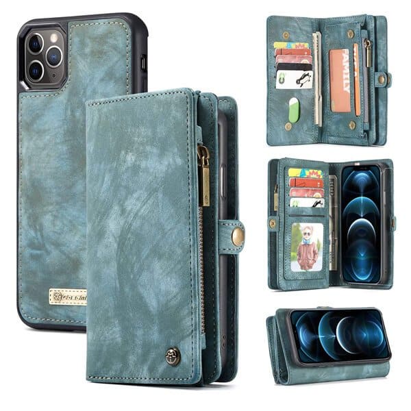 Sky Blue Zipper & Detachable Pouch Wallet Flip Wallet Case Cover
