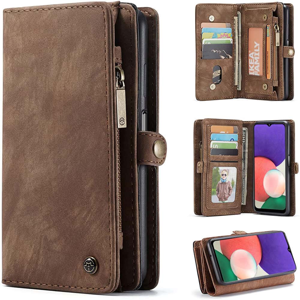 Samsung Galaxy A22 5G Black Zipper Wallet Leather Case for Sale