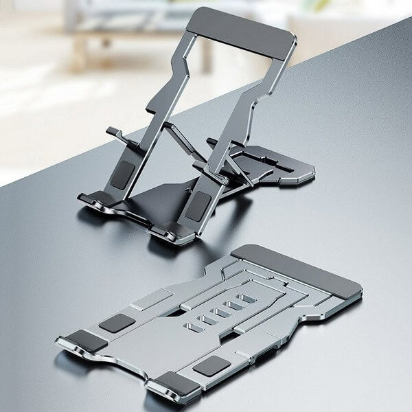 Universal Adjustable Aluminum Foldable Ultra Thin Portable Phone Holder for Desk Desktop Phone Stand Cell Phone Tablet Tab iPad Stand Holder (Grey)