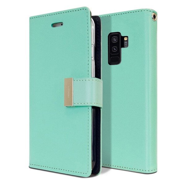 Goospery Samsung Galaxy S9 Rich Diary Aqua Wallet Case