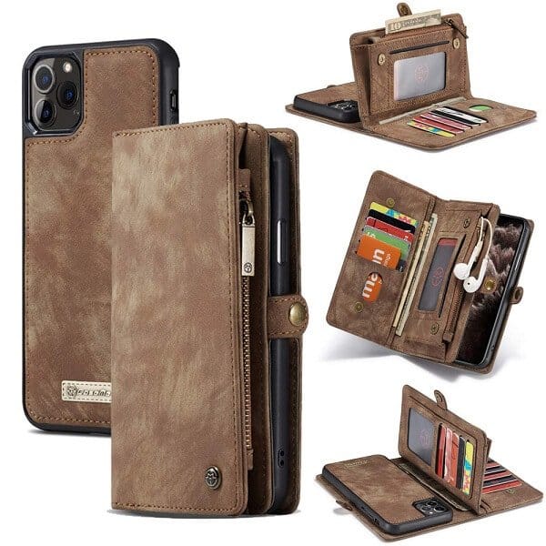 Brown Zipper & Detachable Pouch Wallet Flip Wallet Case Cover for Sale