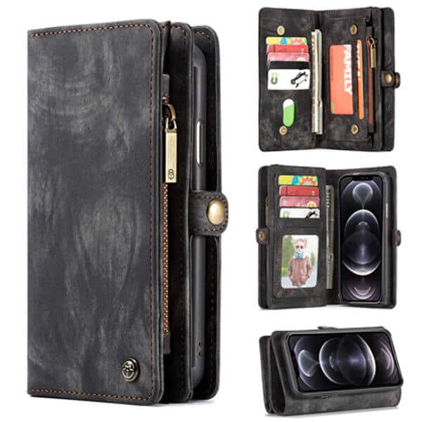 Black Zipper & Detachable Pouch Wallet Flip Wallet Case Cover