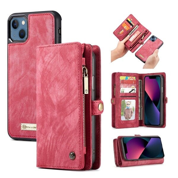 Apple iPhone 13 Mini Red Detachable Pouch Wallet Flip Case Cover