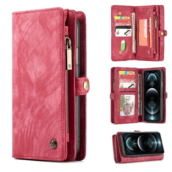 CaseMe For Apple iPhone Zipper & Detachable Retro Leather Pouch Wallet Flip Purse Bag Detachable Phone Case Cover