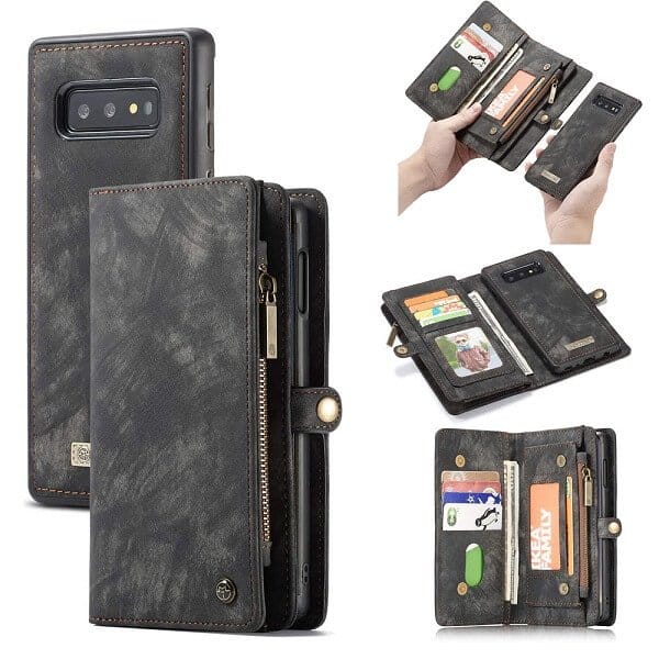 CaseMe For Samsung Galaxy S Series Zipper & Detachable Retro Leather Pouch Wallet Flip Purse Bag Detachable Phone Case Cover