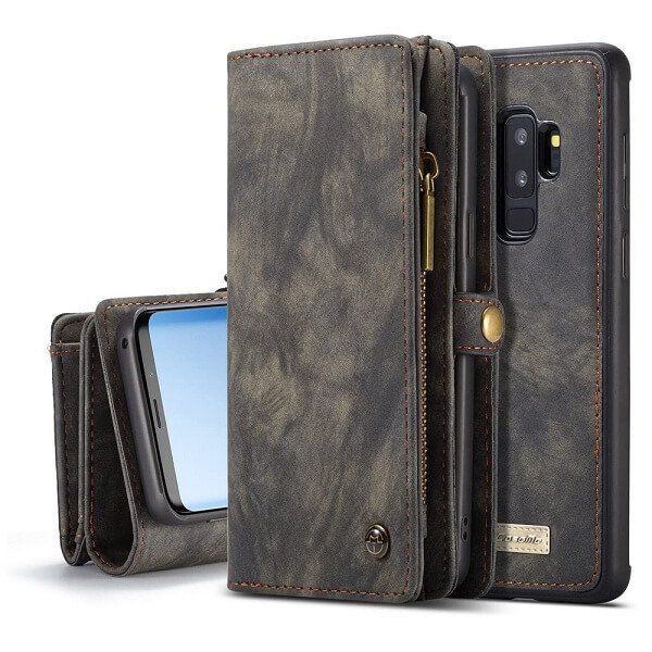 CaseMe For Samsung Galaxy S Series Zipper & Detachable Retro Leather Pouch Wallet Flip Purse Bag Detachable Phone Case Cover