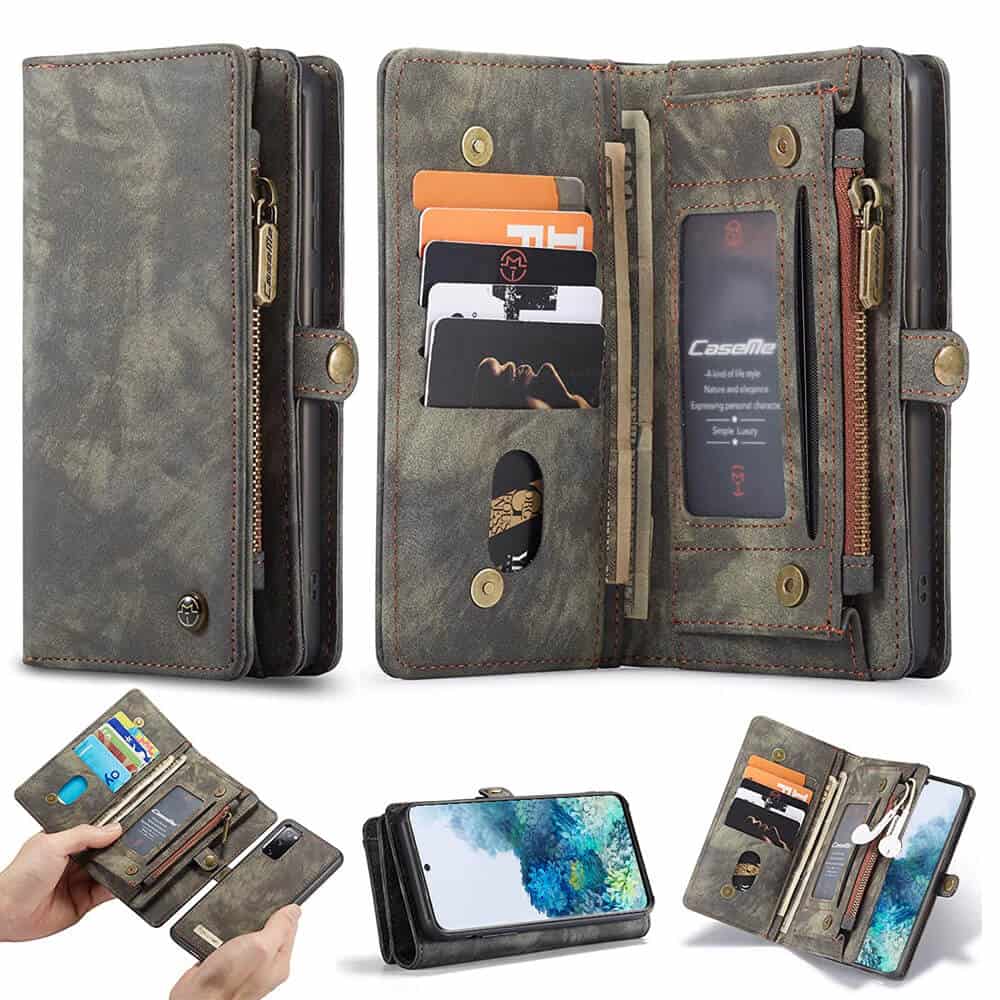 CaseMe For Samsung Galaxy S Series Zipper & Detachable Retro Leather Pouch Wallet Flip Purse Bag Detachable Phone Case Cover
