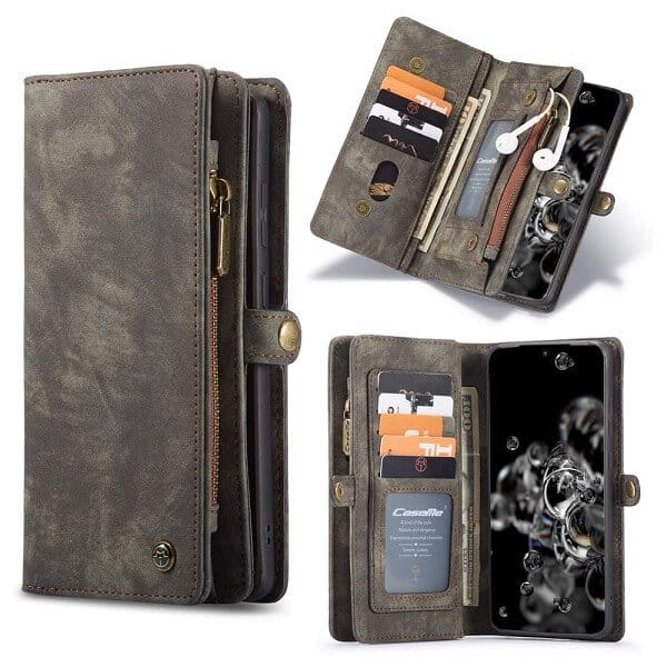 CaseMe For Samsung Galaxy S Series Zipper & Detachable Retro Leather Pouch Wallet Flip Purse Bag Detachable Phone Case Cover