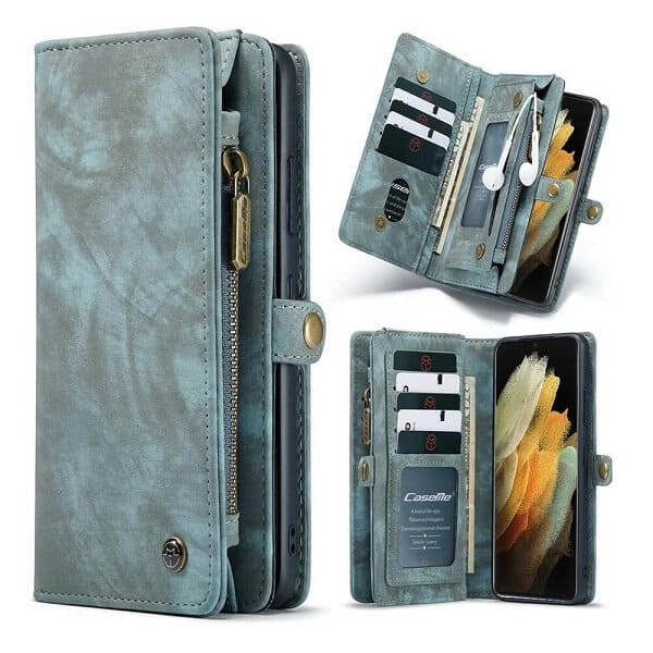 CaseMe For Samsung Galaxy S Series Zipper & Detachable Retro Leather Pouch Wallet Flip Purse Bag Detachable Phone Case Cover