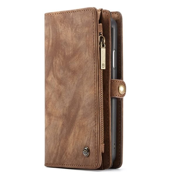 CaseMe For Apple iPhone X /XS Zipper & Detachable Retro Leather Pouch Wallet Flip Purse Bag Detachable Phone Case Cover (Brown)