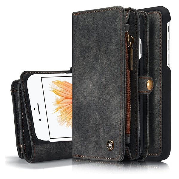 CaseMe For Apple iPhone 6 /6S Zipper & Detachable Retro Leather Pouch Wallet Flip Purse Bag Detachable Phone Case Cover (Black)