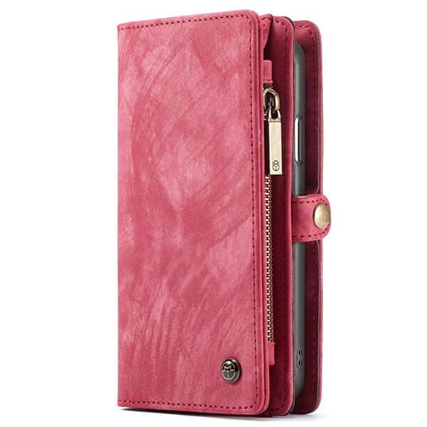 CaseMe For Apple iPhone X /XS Zipper & Detachable Retro Leather Pouch Wallet Flip Purse Bag Detachable Phone Case Cover (Red)