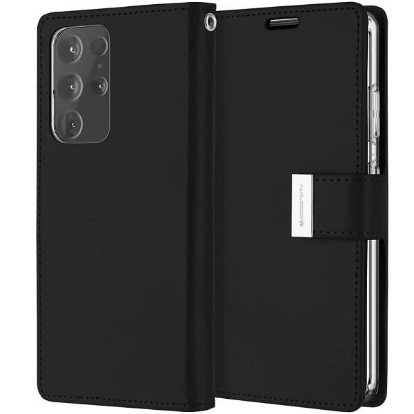Goospery Galaxy S21 Ultra Rich Diary Black Wallet Case