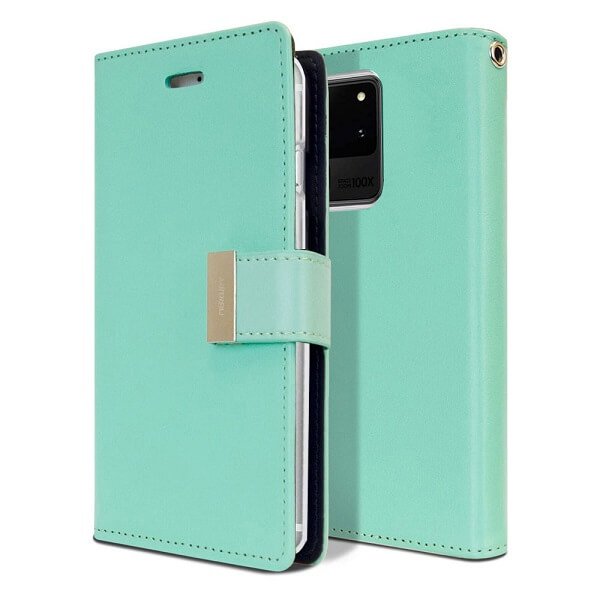 Goospery Galaxy S20 Ultra Rich Diary Aqua Wallet Case