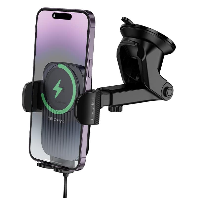 Borofone BH222 15W Wireless Fast Charging Charger Windshield Car Mount Mobile Phone Holder (Black)