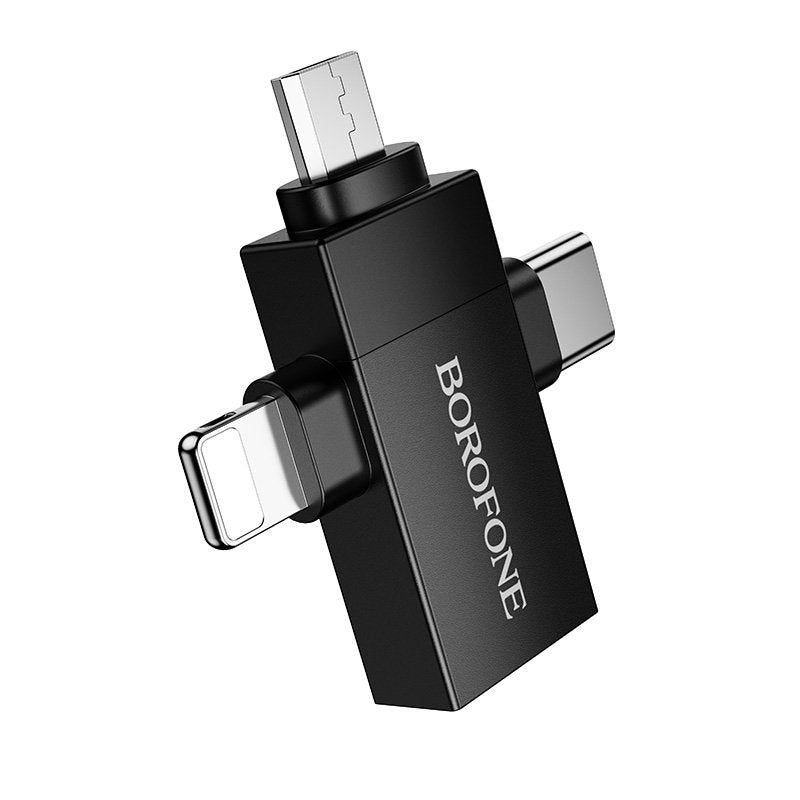 Borofone BV26D Lightning Male/Type C Male/Micro Male to USB A female USB 2.0 3 in 1 Adapter Converter