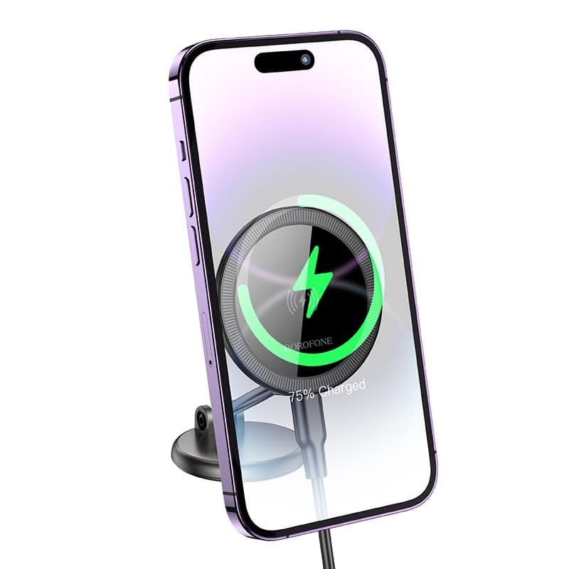 Borofone BH218 Metal MagSafe Magnetic Wireless 15W Fast Charger Charging Car Mount Holder