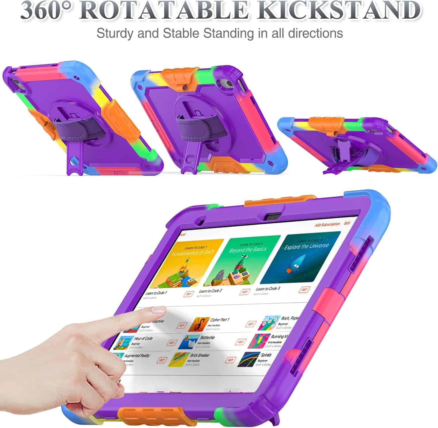 For Apple iPad With Belt Military Grade Rotating Case TPU Shockproof Multi-Layer Protective Kickstand Cover