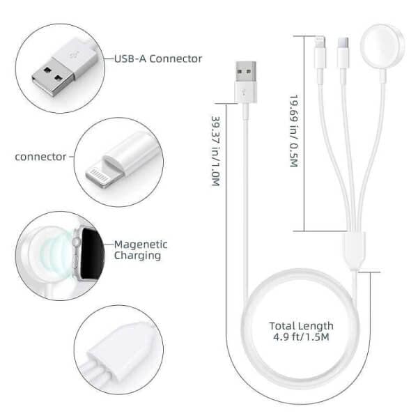 3in1 For Apple Watch Series 11 10 9 8 7 6 5 4 3 2 1 SE1 SE2 Ultra 2 3 And iPhone 15/14/13/12/11/Pro/Max/XS/X/Airpods/Pad Charger Charging Cable Cord