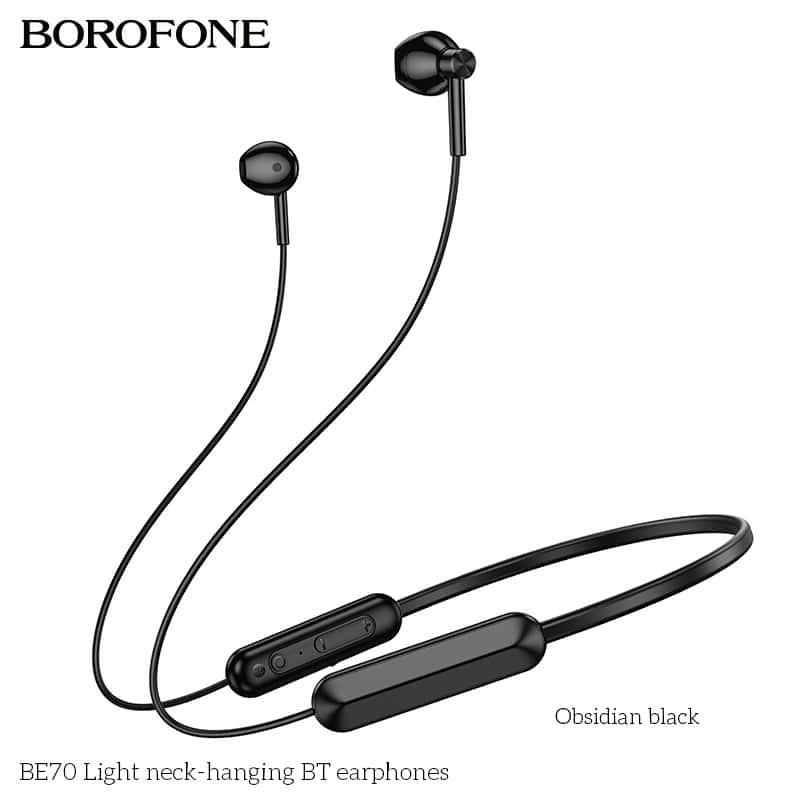 Borofone BE70 Wireless Bluetooth 5.4 Light Neck Hanging Headphones in-Ear Earbuds Earphones for Running/Fitness/Gaming/Music (Black)