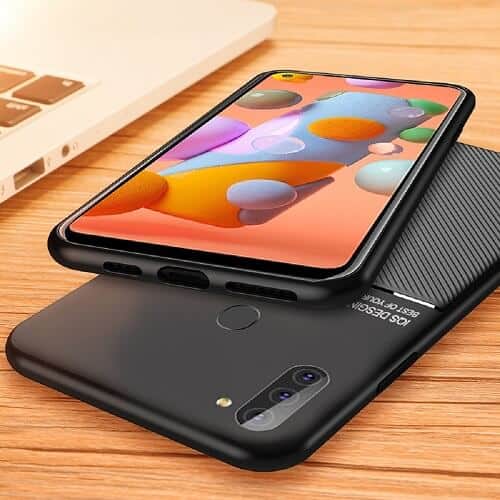 For Samsung Galaxy A11 Business Style Luxury Matte Soft Silicone Drop Resistant Case Cover (Black)