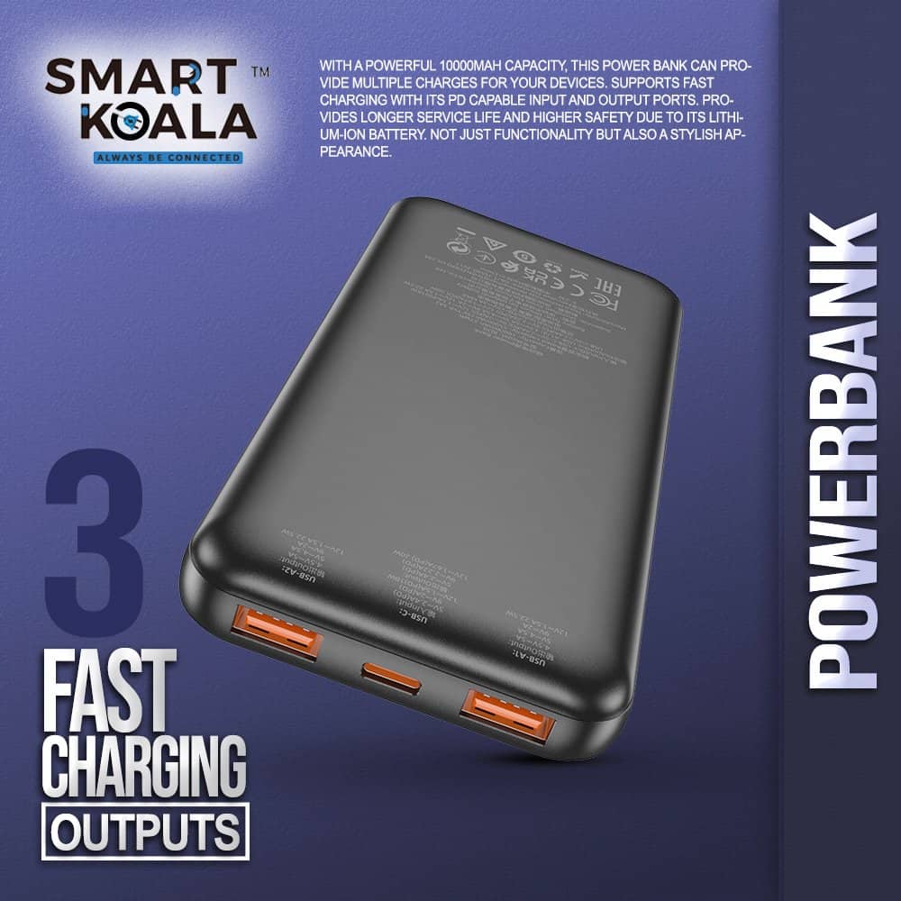 Smart Koala 10000mAh 22.5W+PD20W Fast Charging Charger Portable Power Bank With Digital Display (Black)