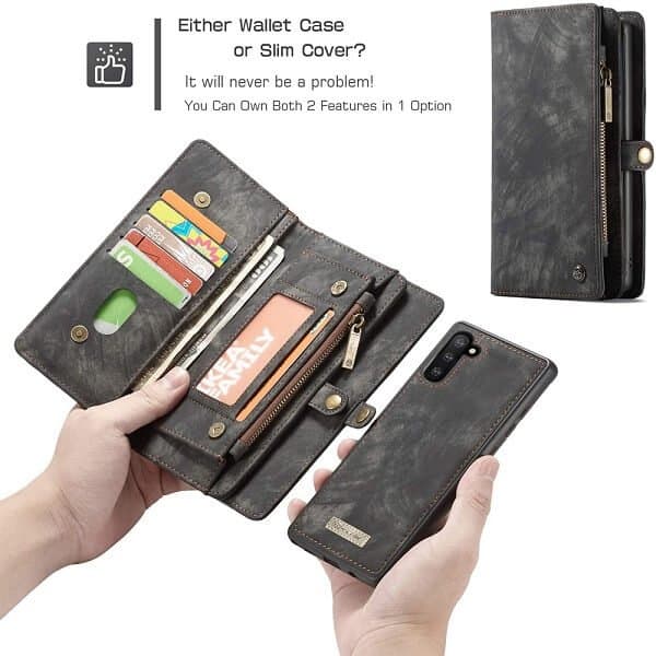 CaseMe For Samsung Galaxy Note Series Zipper & Detachable Retro Leather Pouch Wallet Flip Purse Bag Detachable Phone Case Cover