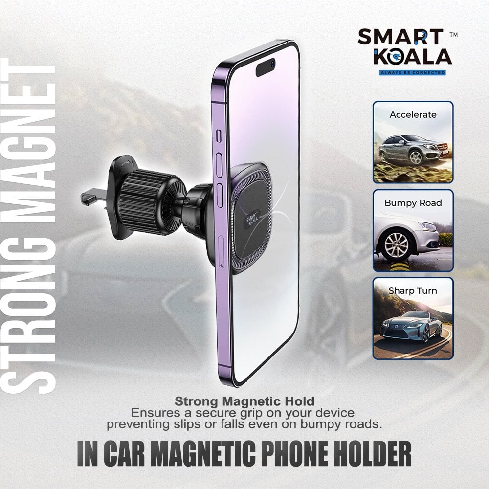 Smart Koala 360 Degree Rotating Air Vent Strong Magnetic Air Vent Car Mount Mobile Phone Holder for 4.5-7 inch iPhone Samsung Google Nokia Oppo Motorola
