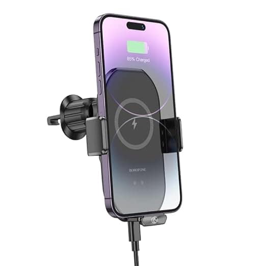 Borofone BH205 Infrared Wireless 15W Fast Charging Charger Air Vent Car Mount Mobile Phone Holder (Black)