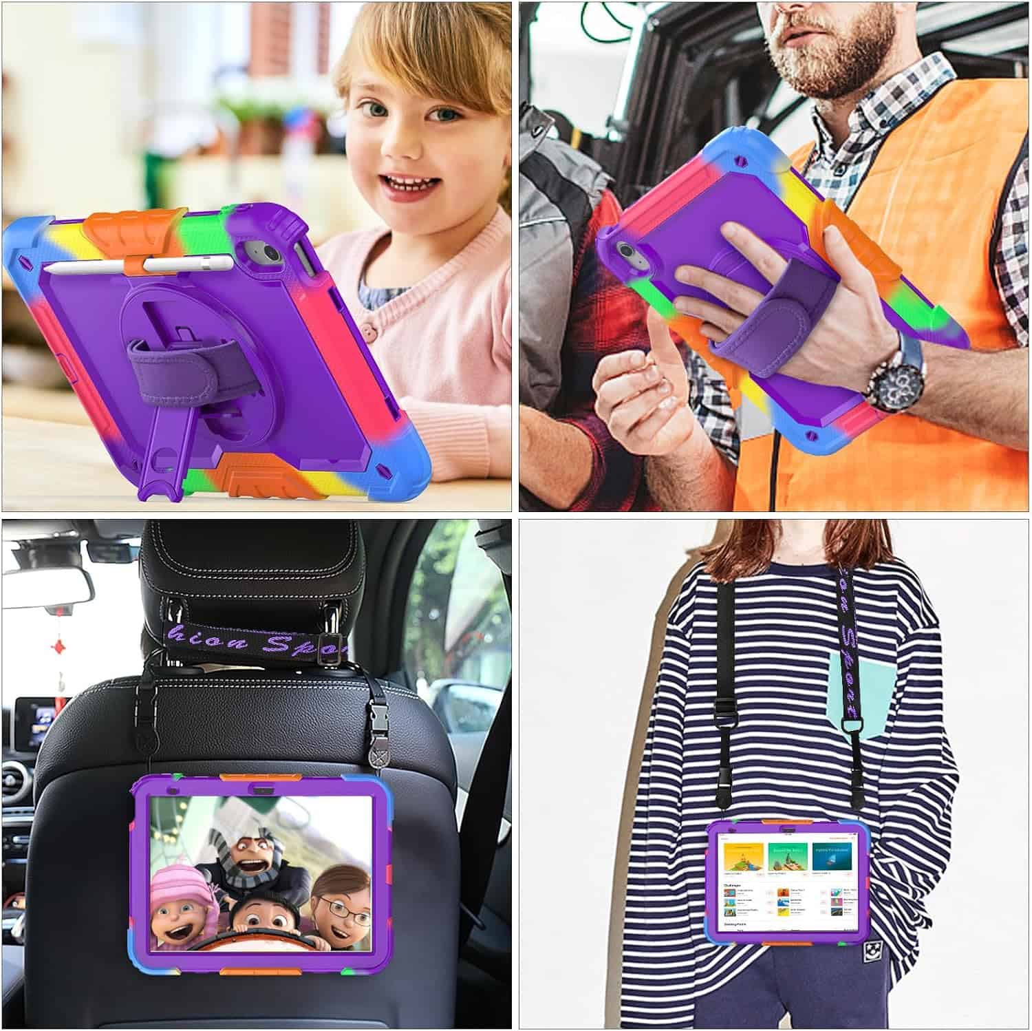 For Apple iPad With Belt Military Grade Rotating Case TPU Shockproof Multi-Layer Protective Kickstand Cover