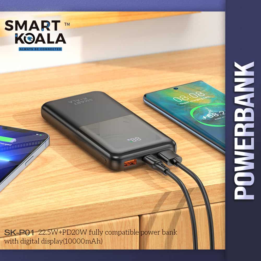 Smart Koala 10000mAh 22.5W+PD20W Fast Charging Charger Portable Power Bank With Digital Display (Black)
