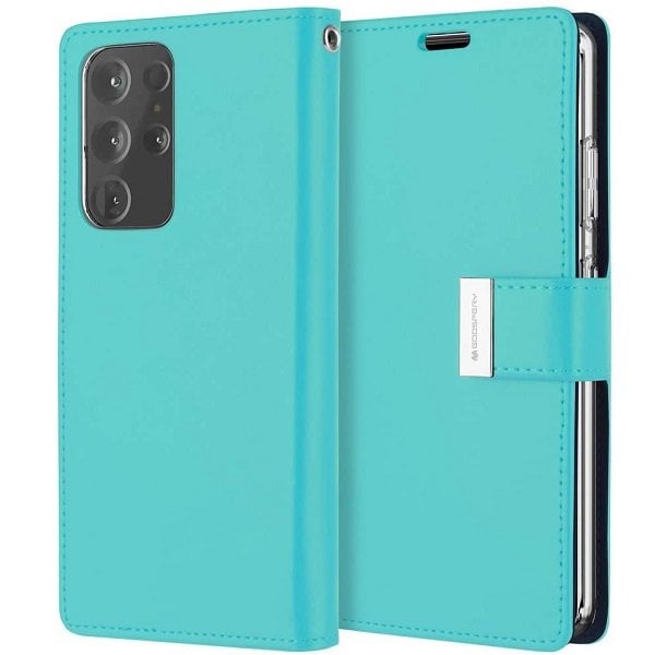 Goospery Galaxy S21 Ultra Rich Diary Aqua Wallet Case