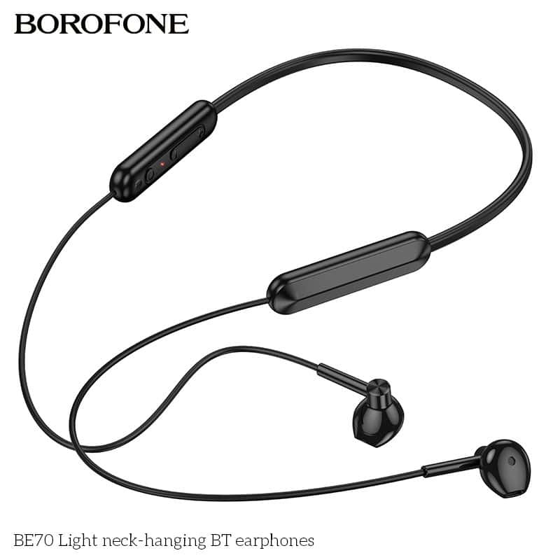 Borofone BE70 Wireless Bluetooth 5.4 Light Neck Hanging Headphones in-Ear Earbuds Earphones for Running/Fitness/Gaming/Music (Black)