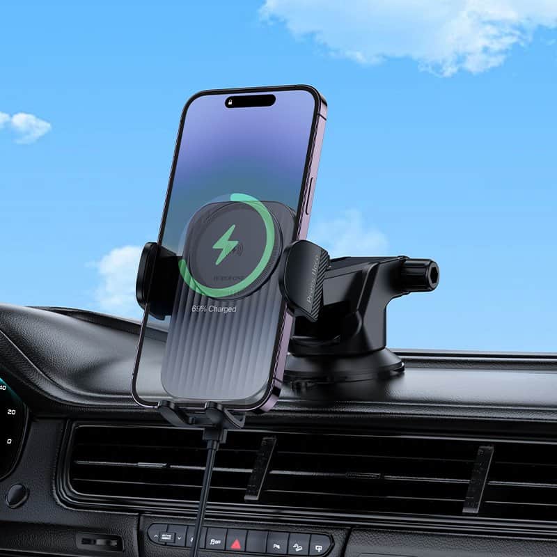 Borofone BH222 15W Wireless Fast Charging Charger Windshield Car Mount Mobile Phone Holder (Black)