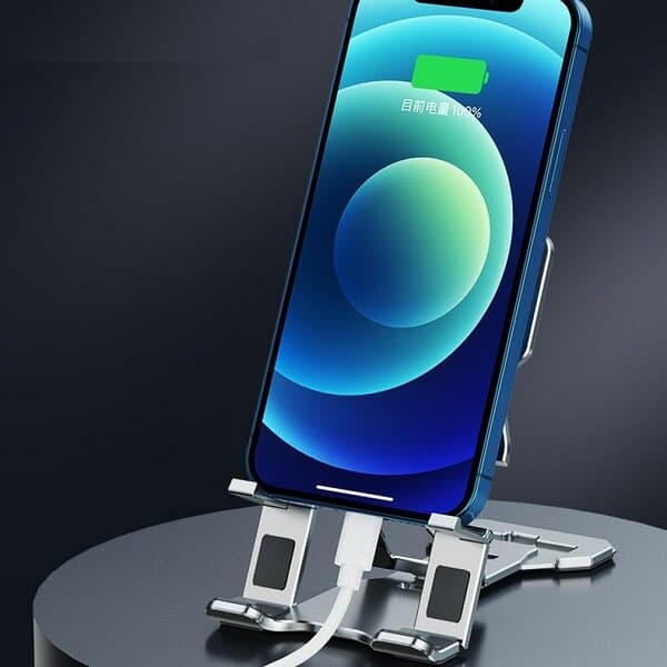 Universal Adjustable Aluminum Foldable Ultra Thin Portable Phone Holder for Desk Desktop Phone Stand Cell Phone Tablet Tab iPad Stand Holder (Grey)