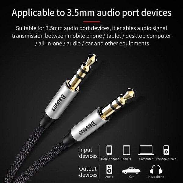 Baseus 3ft /1M 3.5mm Aux Auxiliary Cable Male to Male Audio Stereo Cord