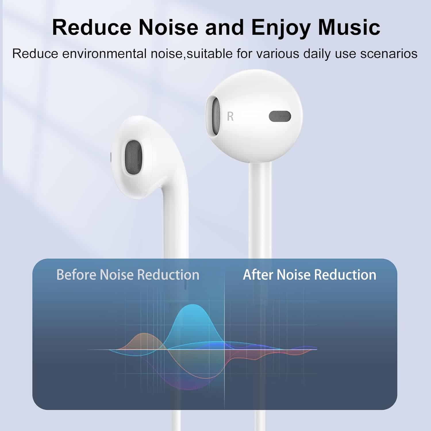 Tranyoo (T-R14) Lightning Wired Headphones Earphones Earbuds Headset For iPhone/iPad/iPod 14/13/12/11/XR/XS/X/8 (Built-in Microphone & Volume Control)