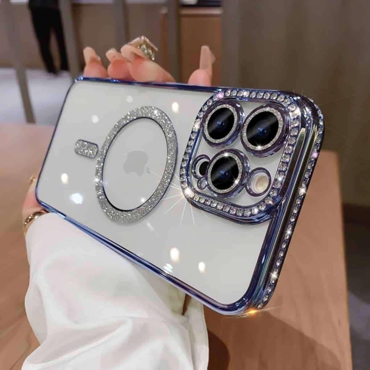 For iPhone 15 /15 Pro/ProMax/15Plus Case, MagSafe Magnetic Diamond Rhinestone Glitter Crystal Bling Camera Lens Protector Cover