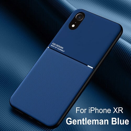 Apple iPhone XR Business Style Luxury Shockproof Case Heavy Duty Rugged Anti Knock Cover (Blue)