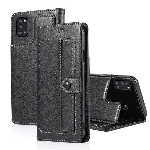 For Samsung Galaxy A31 Luxury Wallet Flip Case Leather Card Slots Cover (Black)