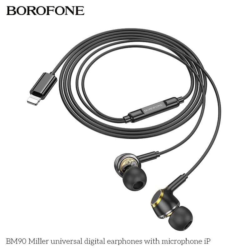BOROFONE BM90 Lightning Wire Controlled Digital Earphones Headphone With Microphone Supports Calls Audio Plug Wired Headset For iPhone /iPad