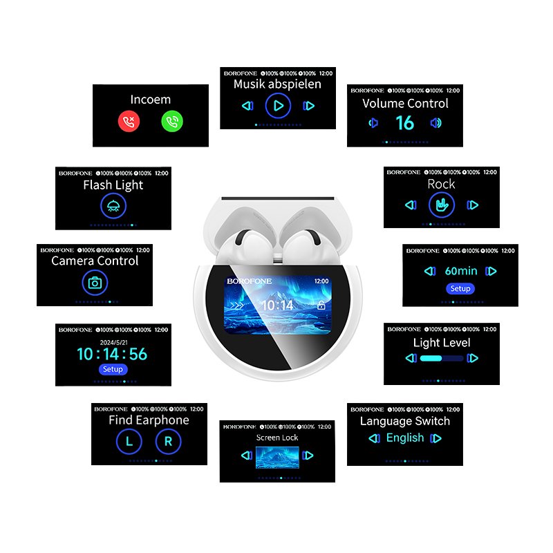 Borofone BW87 Mist True TWS True Wireless BT 5.4 Bluetooth Sports Earbuds Headset With Touch Screen for ios/Android