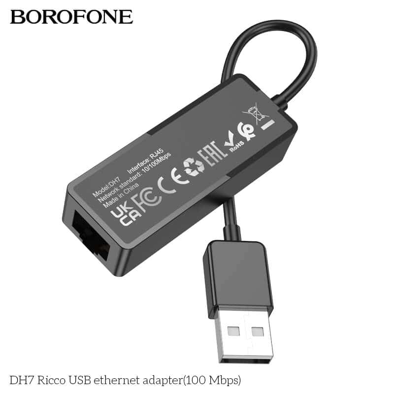 Borofone DH7 USB 3.0 Gigabit Network Adapter USB Male to RJ45 Female 10/100Mbps Ethernet Port Cable Connector Wired Internet LAN OTG Converter Adaptor