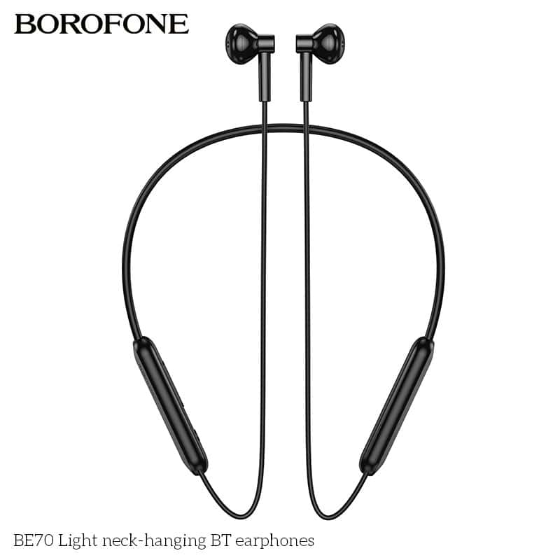 Borofone BE70 Wireless Bluetooth 5.4 Light Neck Hanging Headphones in-Ear Earbuds Earphones for Running/Fitness/Gaming/Music (Black)