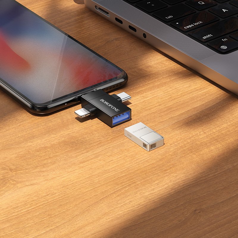 Borofone BV26D Lightning Male/Type C Male/Micro Male to USB A female USB 2.0 3 in 1 Adapter Converter